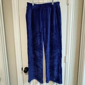 Karen Neuburger velour lounge pants, blue with white dots, M